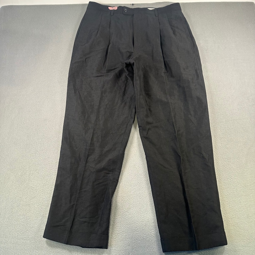 Louis Raphael LR2 Mens Black Linen Blend Pleated Cuffed Dress Pants 34x30